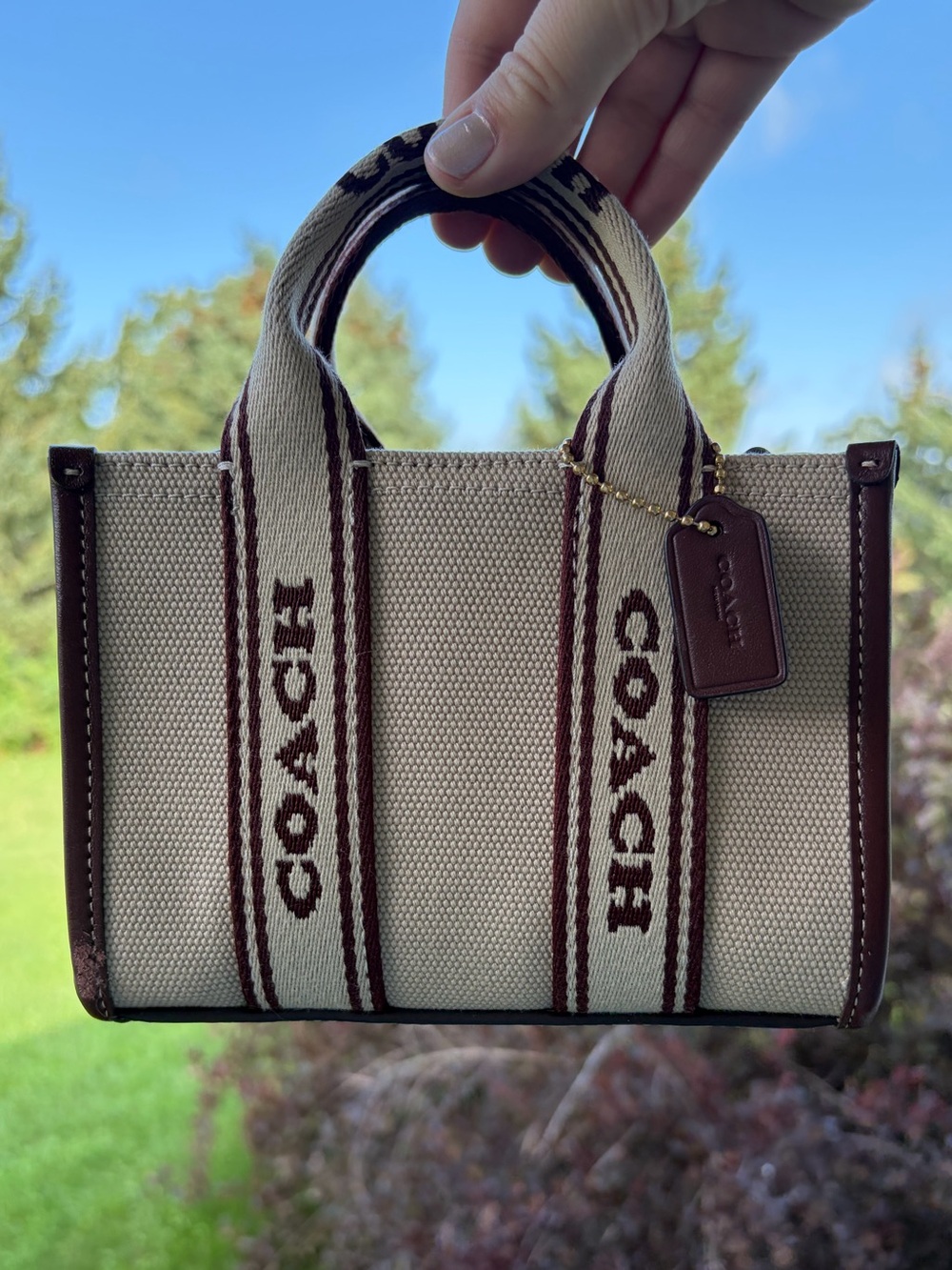 Coach smith mini tote cream brown small tote bag purse canvas leather